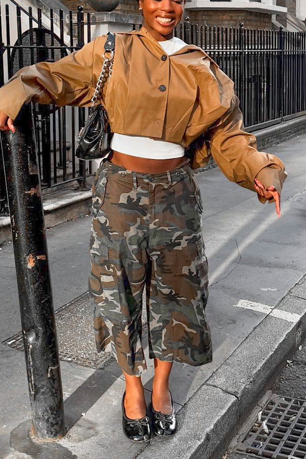 Versatile Low Rise Wide Leg Camouflage Pants