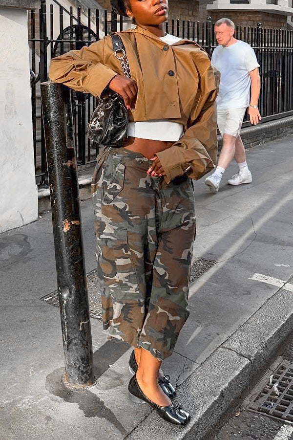 Versatile Low Rise Wide Leg Camouflage Pants
