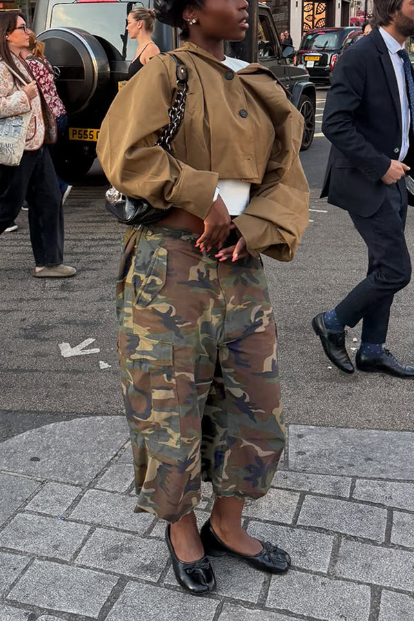 Versatile Low Rise Wide Leg Camouflage Pants