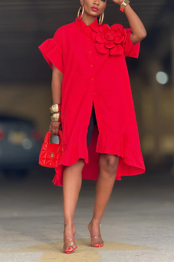Fashionable 3D Flower Ruffle Long Shirt