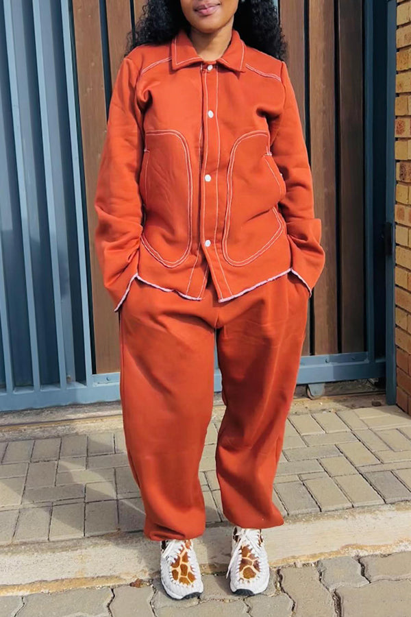 Active Single Breasted Topstitched Jacket & Pants Set