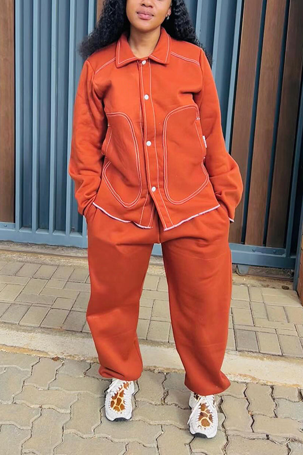 Active Single Breasted Topstitched Jacket & Pants Set