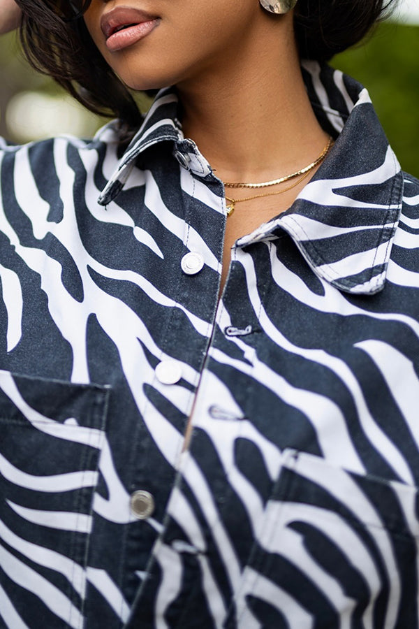 Stylish Animal Print Double Pocket Mini Dress