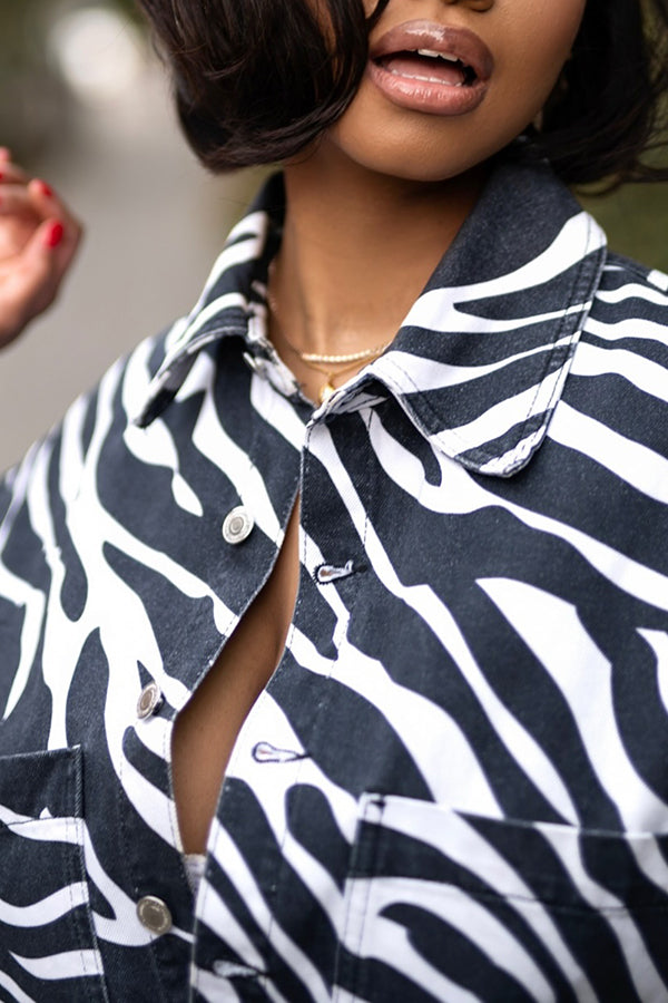 Stylish Animal Print Double Pocket Mini Dress