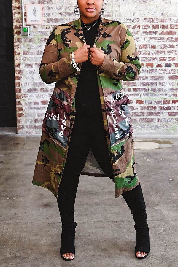 Stylish Lapel Neck Camo Print Jacket