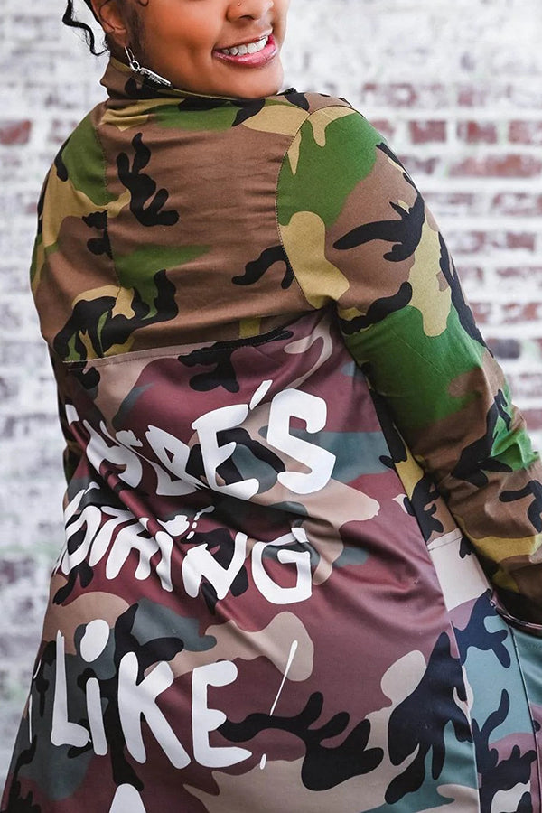 Stylish Lapel Neck Camo Print Jacket