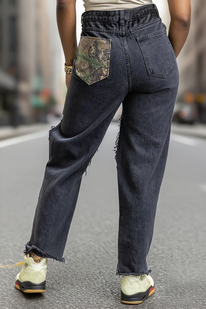 Stylish Ripped Pocketa Figure Graphic Pants