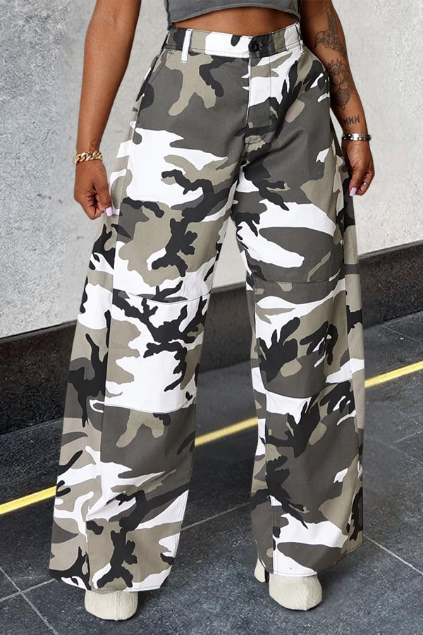 Stylish Camo Print Wide Leg Pants