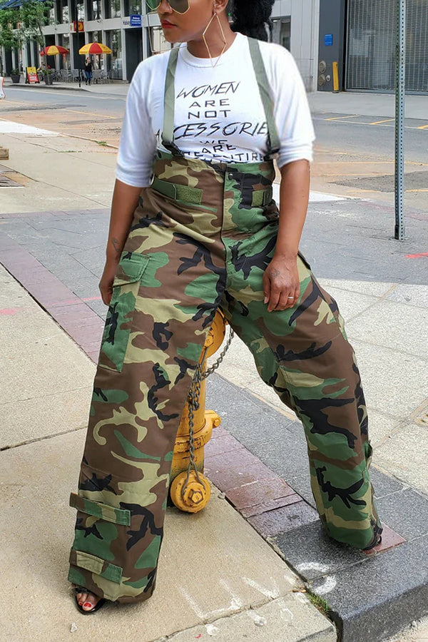 Stylish Camo Print  Adjustable Strap Overalls