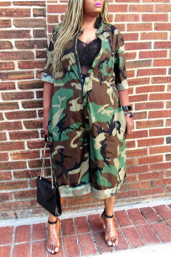 Loose Hidden Front Zipper Camouflage Wide Leg Jumpsuit