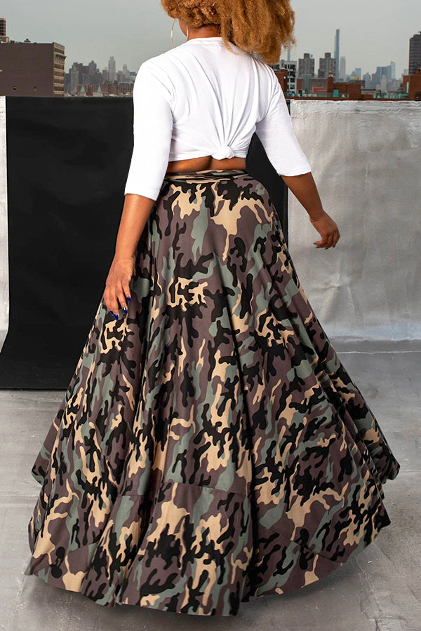 Sexy High Slit High Waist Camouflage Long Skirt