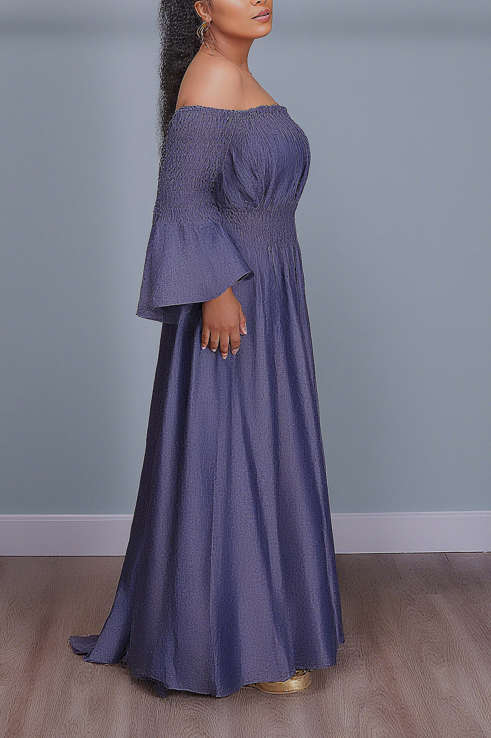 Stylish Off Shoulder Trumpet Sleeve Dress