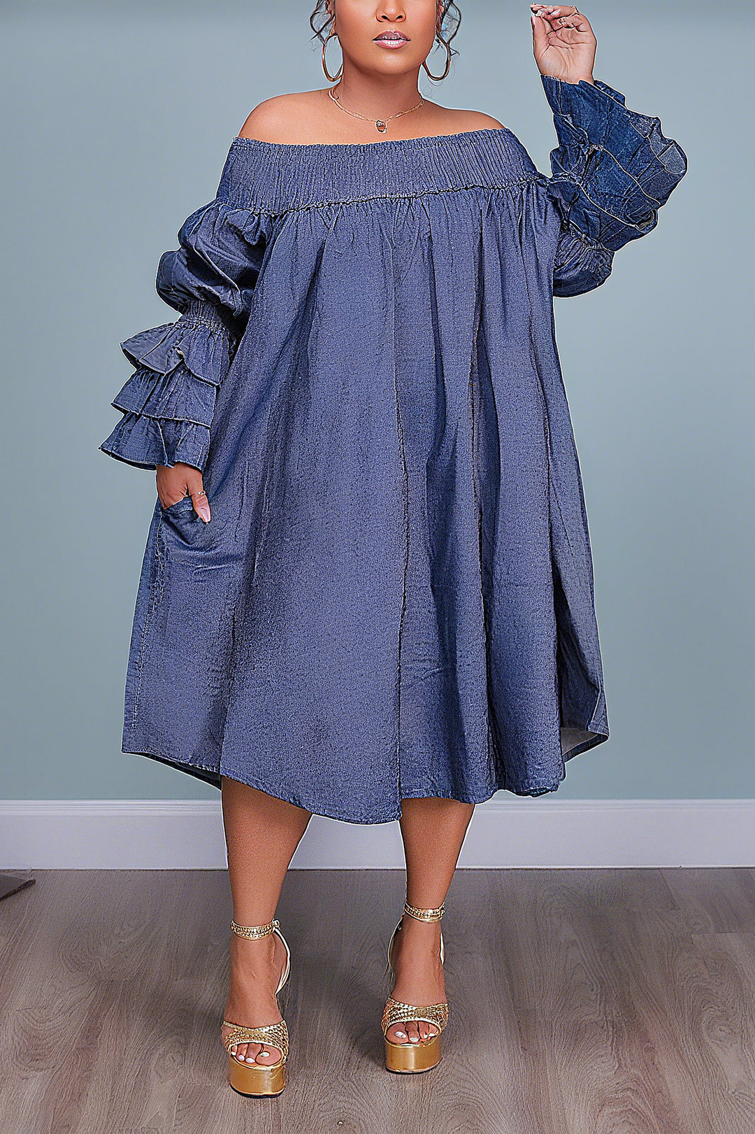 Vacation Off Shoulder Ruffle Sleeves Dress