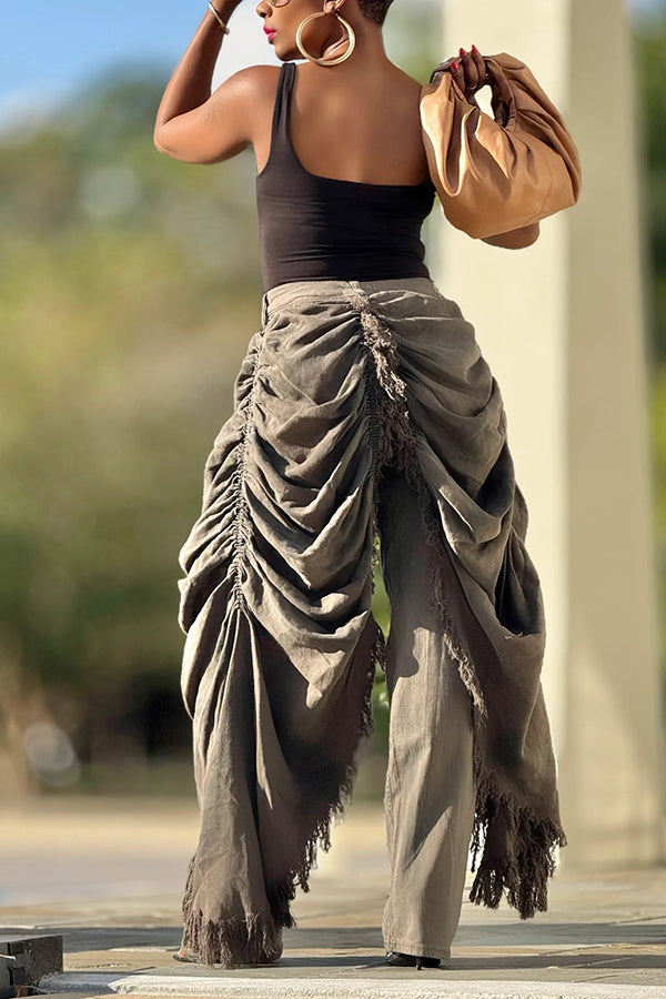 Street Style Raw Edge High Waist Layered Jeans