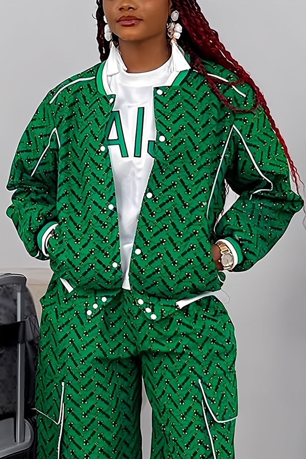 Casual Single Breasted Graphic Print Jacket