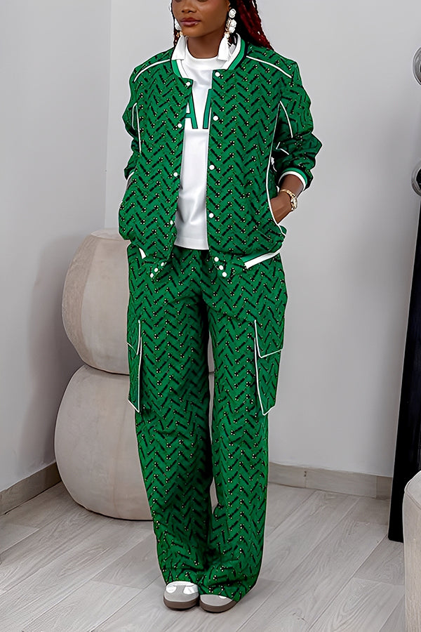 Casual Single Breasted Graphic Print Jacket
