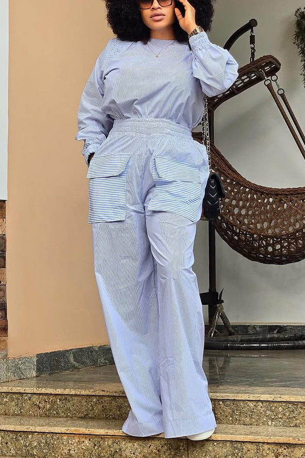 Stylish Flap Pocket Striped Jumpsuit
