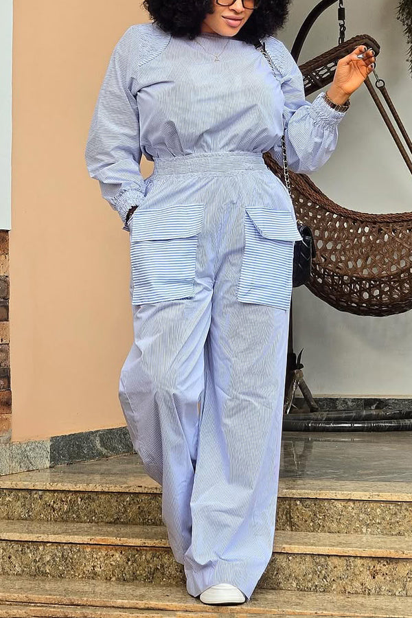 Stylish Flap Pocket Striped Jumpsuit