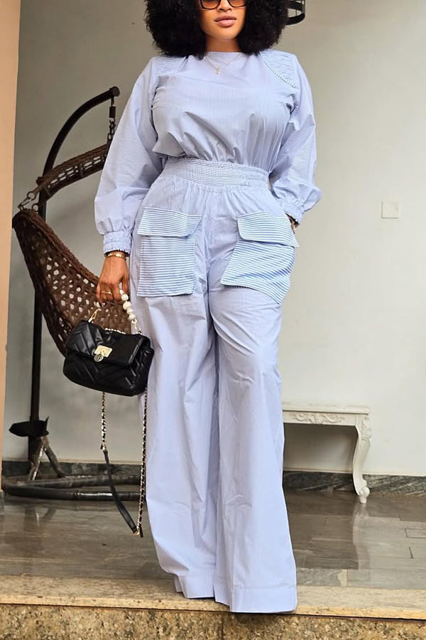 Stylish Flap Pocket Striped Jumpsuit