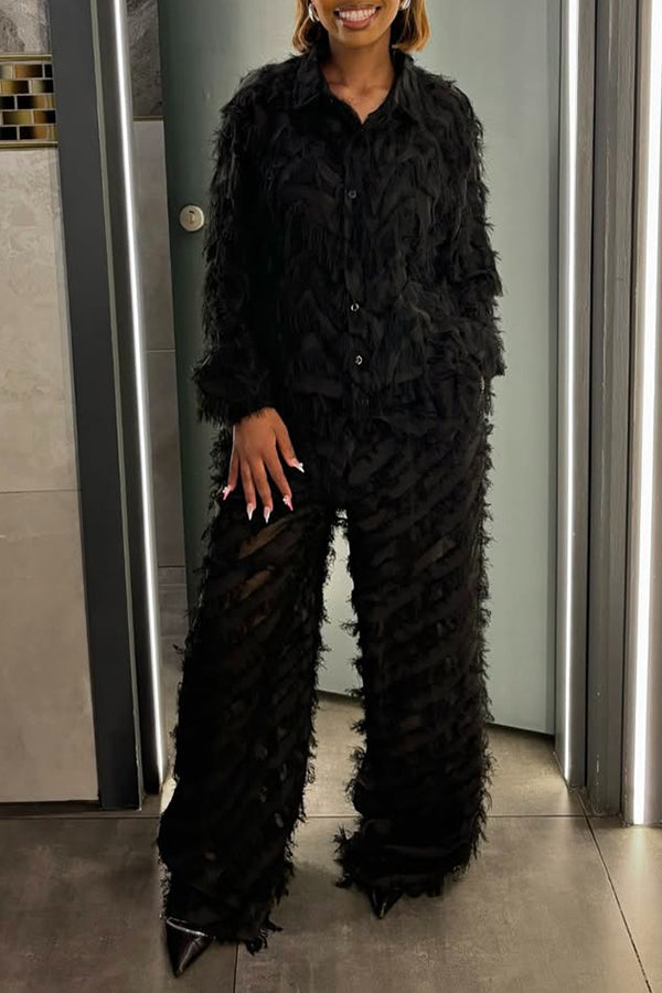 Comfortable Tassel Shirt & Wide Leg Pants Set