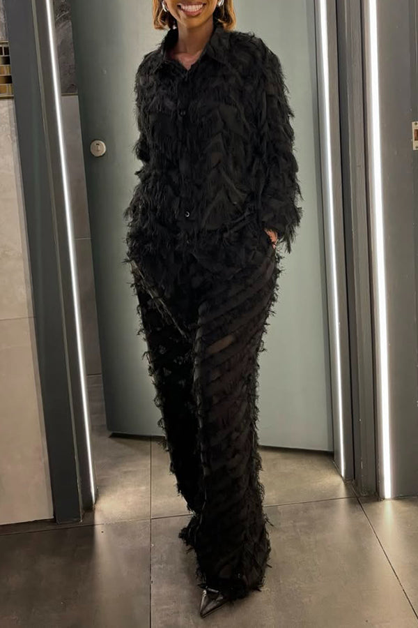 Comfortable Tassel Shirt & Wide Leg Pants Set