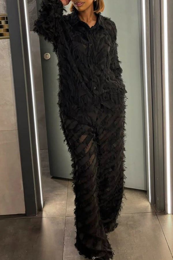 Comfortable Tassel Shirt & Wide Leg Pants Set
