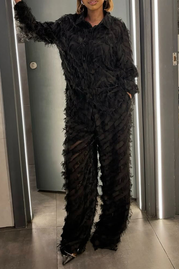 Comfortable Tassel Shirt & Wide Leg Pants Set