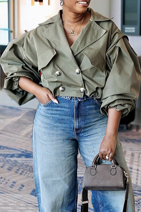 Casual Lapel Double Breasted Short Jacket