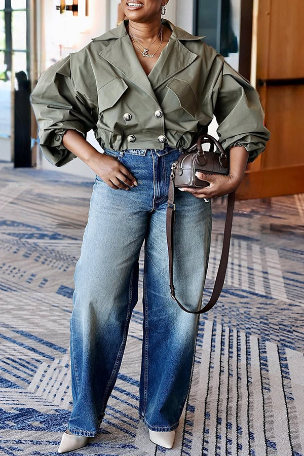 Casual Lapel Double Breasted Short Jacket