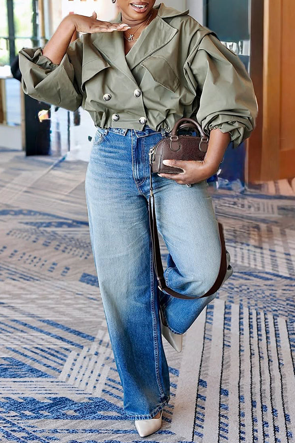 Casual Lapel Double Breasted Short Jacket