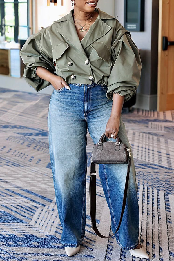 Casual Lapel Double Breasted Short Jacket