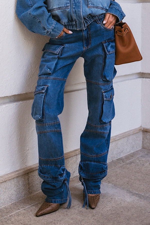 Cool Multi Pocket High Waist Cargo Jeans