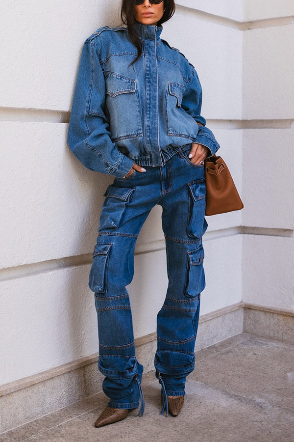 Cool Multi Pocket High Waist Cargo Jeans