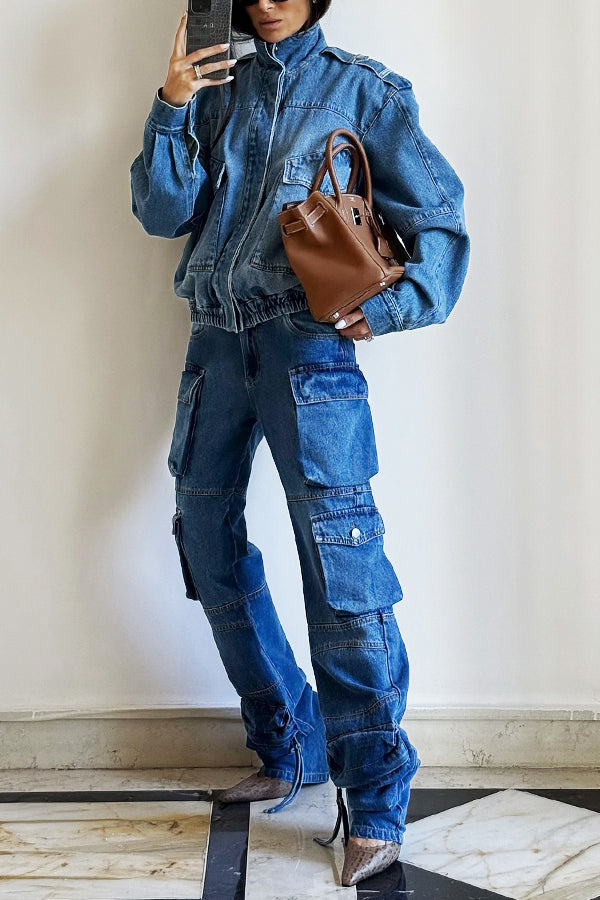 Cool Multi Pocket High Waist Cargo Jeans