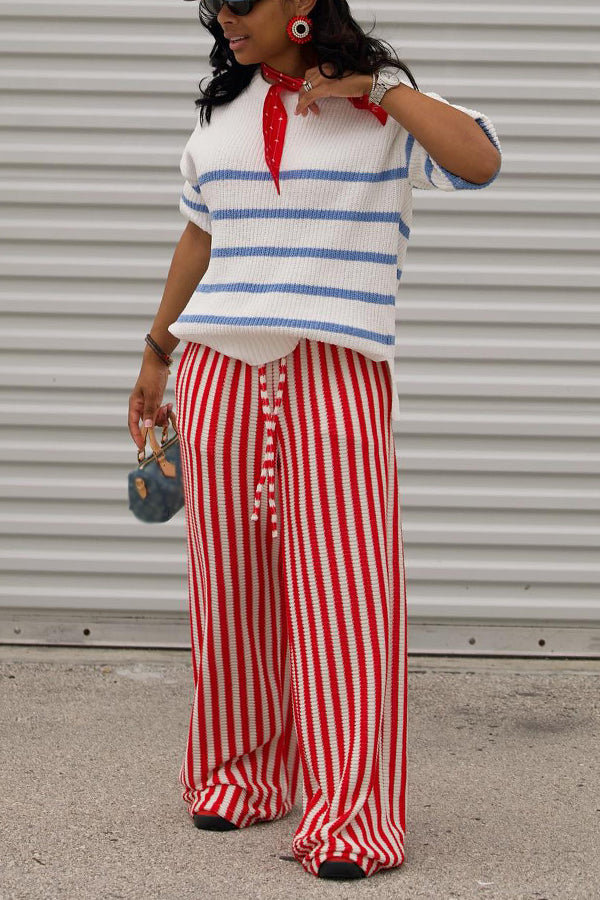 Vibrant Striped Knitted Sweater & Wide Leg Pants Set