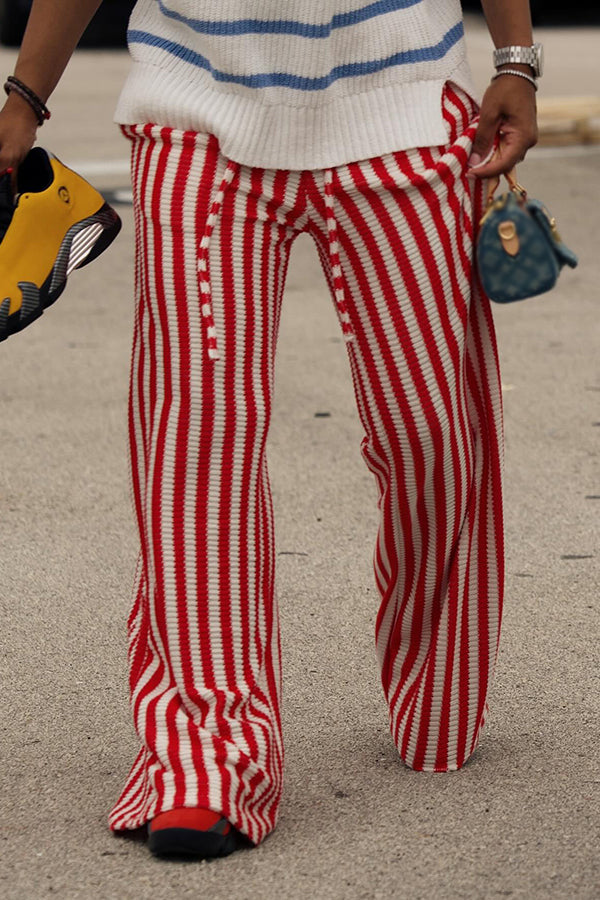 Vibrant Striped Knitted Sweater & Wide Leg Pants Set