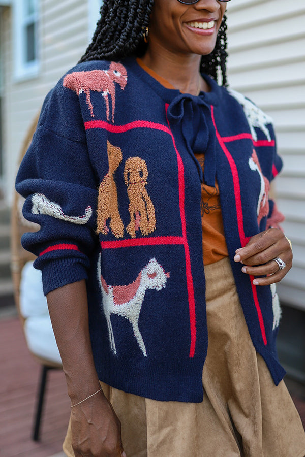 Chic Animal Print Knot Neck Cardigan