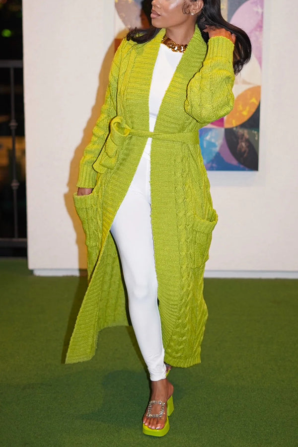 Casual Cozy Pockets Belted Long Cardigan