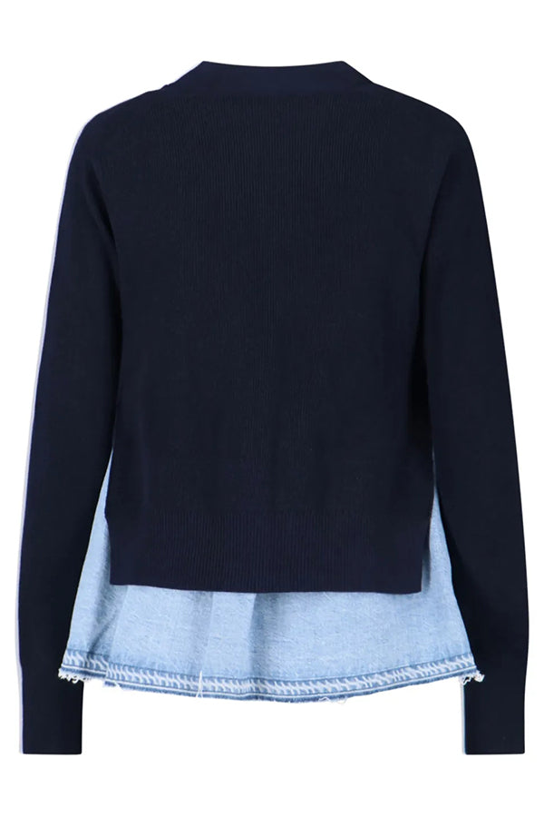 Stylish Button Up Denim Splicing Sweater