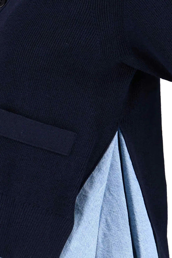 Stylish Button Up Denim Splicing Sweater