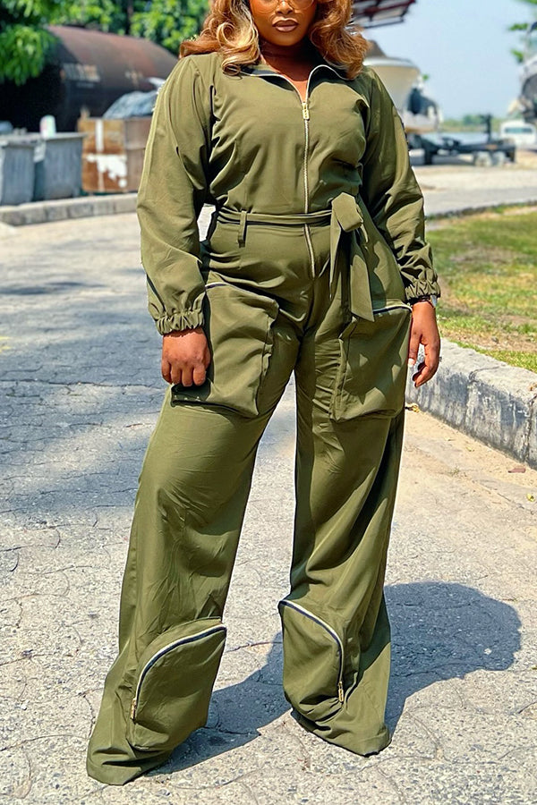 Baggy Multi Pocket Zippered Cargo Jumpsuit