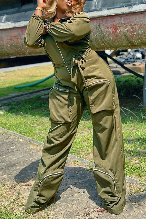 Baggy Multi Pocket Zippered Cargo Jumpsuit
