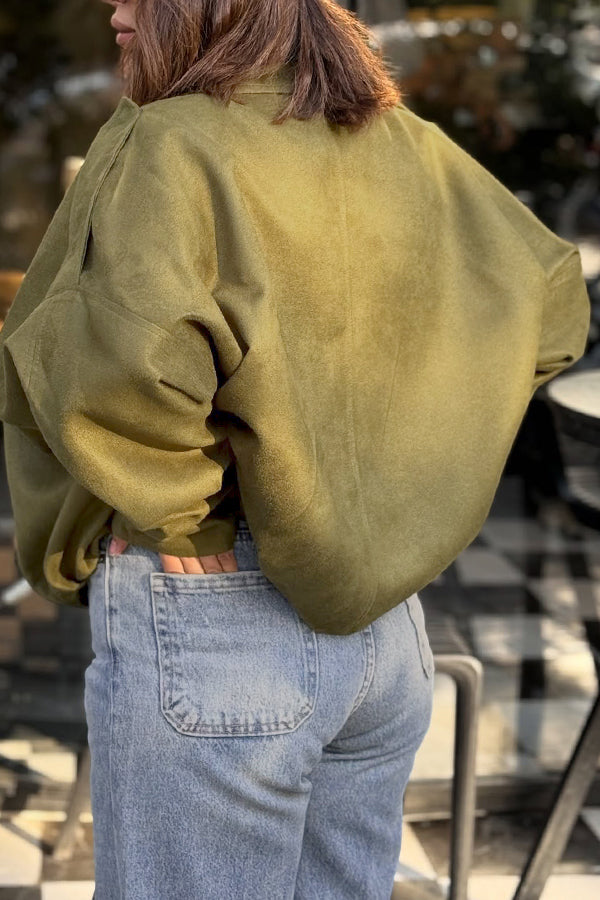 Stylish Suede Hidden Zip Bomber Jacket