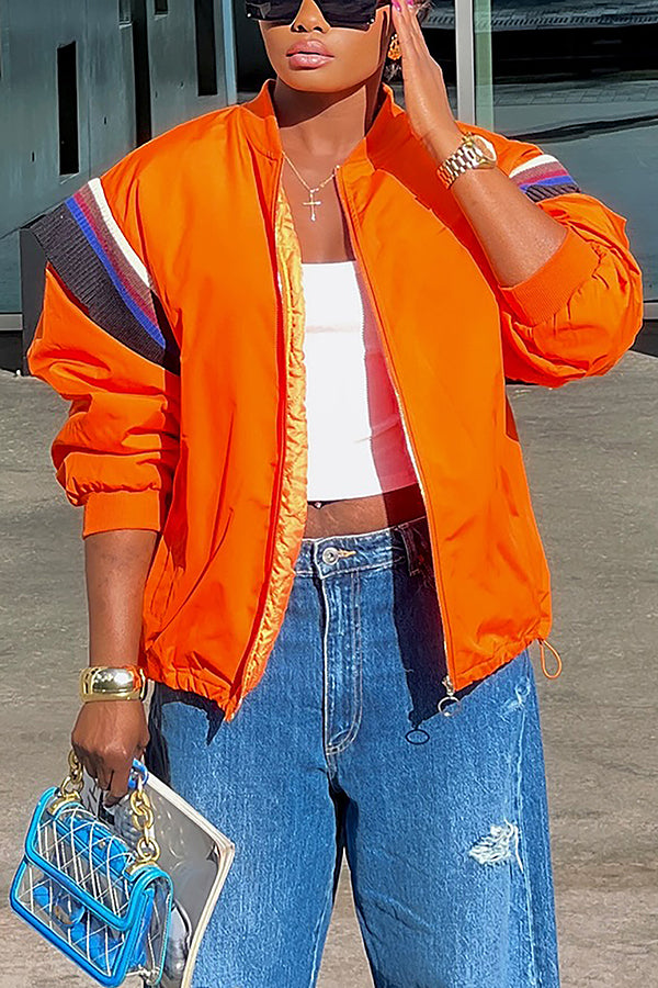 Bright Layered Knit Patchwork Sleeve Baseball Jacket