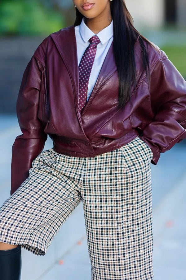 Retro Lapel Double Breasted PU Jacket