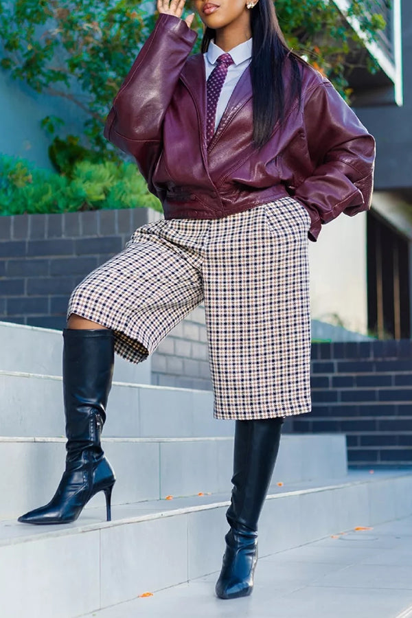 Retro Lapel Double Breasted PU Jacket