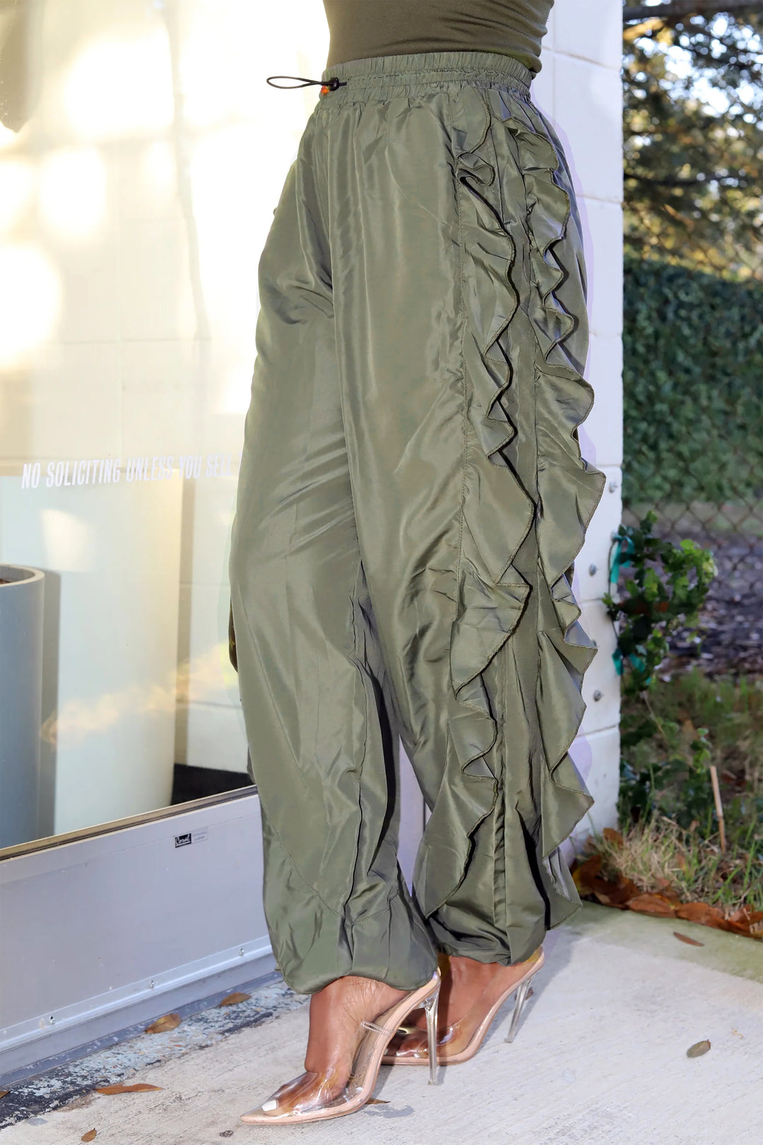 Casual Side Ruffle Drawstring High Waist Jogging Pants