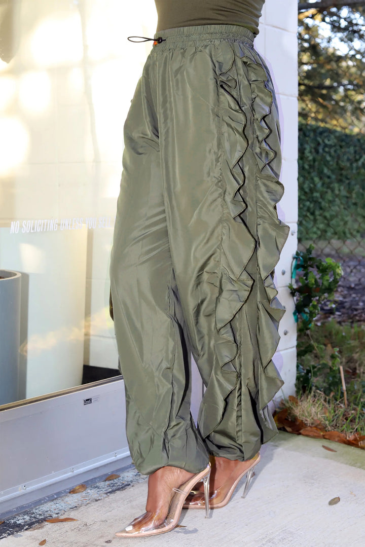 Casual Side Ruffle Drawstring High Waist Jogging Pants