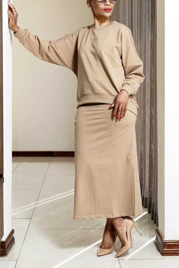 Casual Knitted Top & Long Skirt Set
