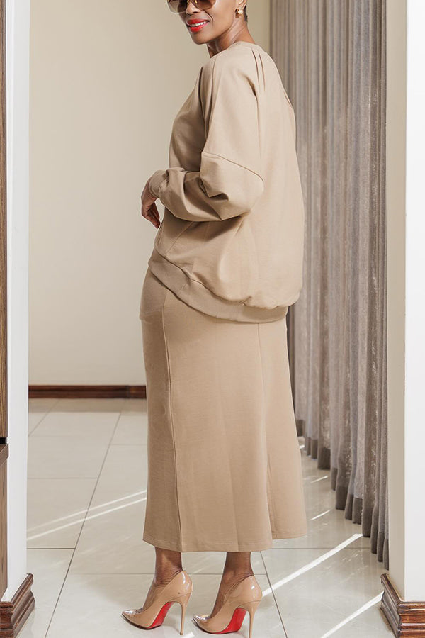 Casual Knitted Top & Long Skirt Set